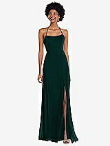 Alt View 1 Thumbnail - Evergreen Scoop Neck Convertible Tie-Strap Maxi Dress with Front Slit