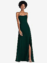 Front View Thumbnail - Evergreen Scoop Neck Convertible Tie-Strap Maxi Dress with Front Slit