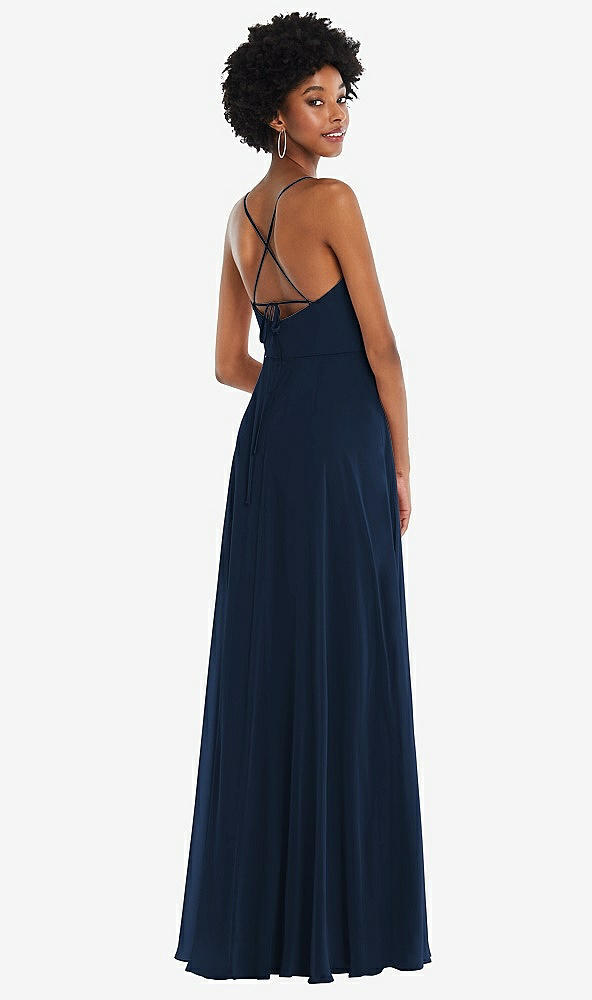 Back View - Midnight Navy Scoop Neck Convertible Tie-Strap Maxi Dress with Front Slit