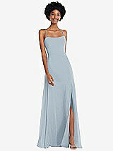 Front View Thumbnail - Mist Scoop Neck Convertible Tie-Strap Maxi Dress with Front Slit
