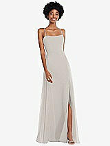 Front View Thumbnail - Oyster Scoop Neck Convertible Tie-Strap Maxi Dress with Front Slit
