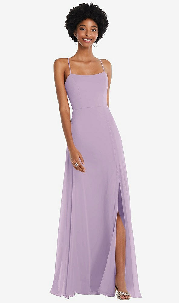 Front View - Pale Purple Scoop Neck Convertible Tie-Strap Maxi Dress with Front Slit