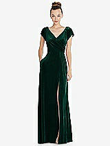 Front View Thumbnail - Evergreen Cap Sleeve Faux Wrap Velvet Maxi Dress with Pockets
