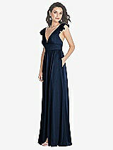Side View Thumbnail - Midnight Navy Deep V-Neck Ruffle Cap Sleeve Maxi Dress with Convertible Straps