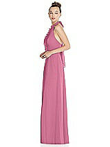 Side View Thumbnail - Orchid Pink Halter Backless Maxi Dress with Crystal Button Ruffle Placket