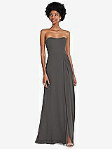 Front View Thumbnail - Caviar Gray Strapless Sweetheart Maxi Dress with Pleated Front Slit 
