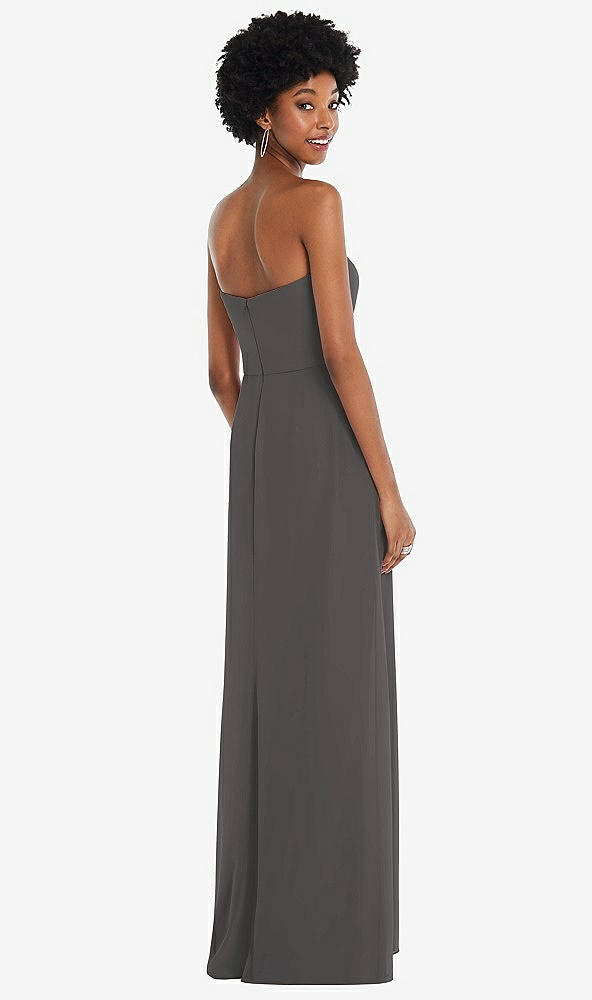 Back View - Caviar Gray Strapless Sweetheart Maxi Dress with Pleated Front Slit 