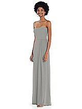 Side View Thumbnail - Chelsea Gray Strapless Sweetheart Maxi Dress with Pleated Front Slit 