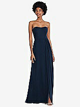 Front View Thumbnail - Midnight Navy Strapless Sweetheart Maxi Dress with Pleated Front Slit 