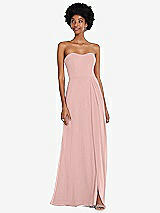 Front View Thumbnail - Rose - PANTONE Rose Quartz Strapless Sweetheart Maxi Dress with Pleated Front Slit 