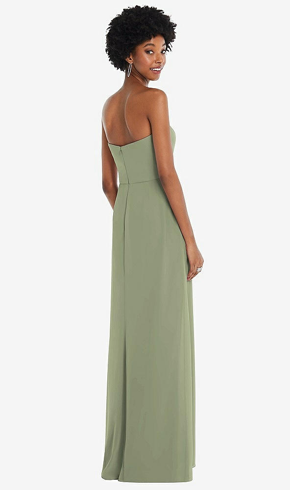 Back View - Sage Strapless Sweetheart Maxi Dress with Pleated Front Slit 