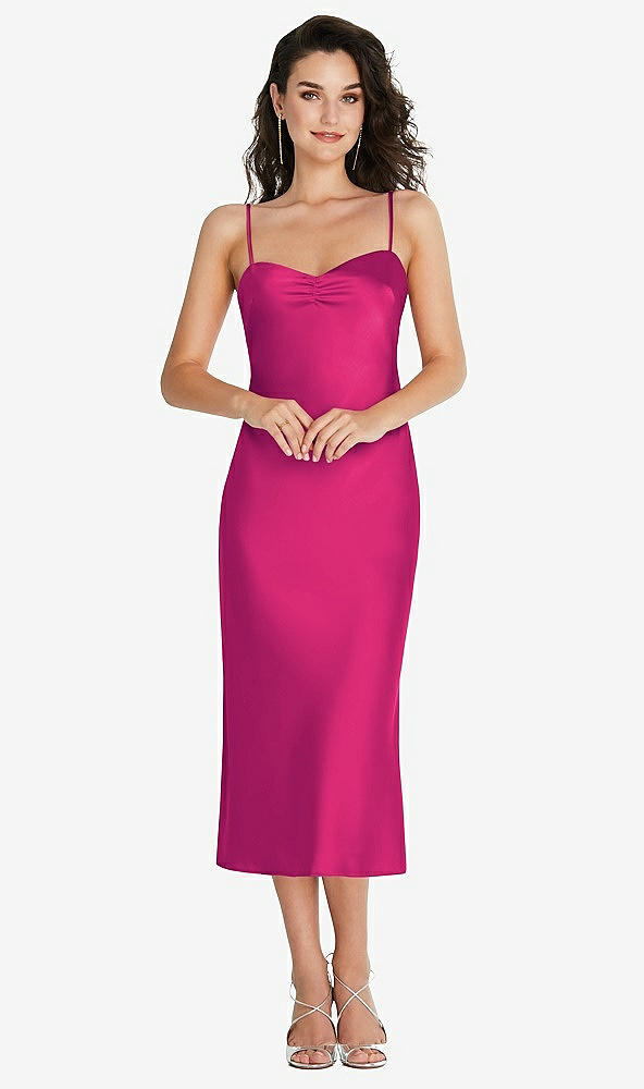 Front View - Think Pink Open-Back Convertible Strap Midi Bias Slip Dress
