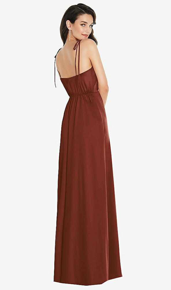 Back View - Auburn Moon Skinny Tie-Shoulder Satin Maxi Dress with Front Slit