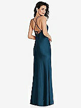 Rear View Thumbnail - Atlantic Blue Open-Back Convertible Strap Maxi Bias Slip Dress