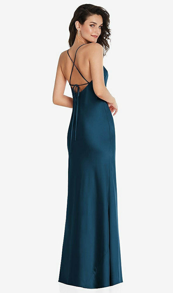 Back View - Atlantic Blue Open-Back Convertible Strap Maxi Bias Slip Dress