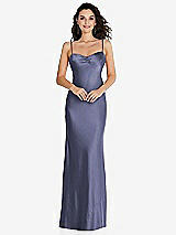 Front View Thumbnail - French Blue Open-Back Convertible Strap Maxi Bias Slip Dress