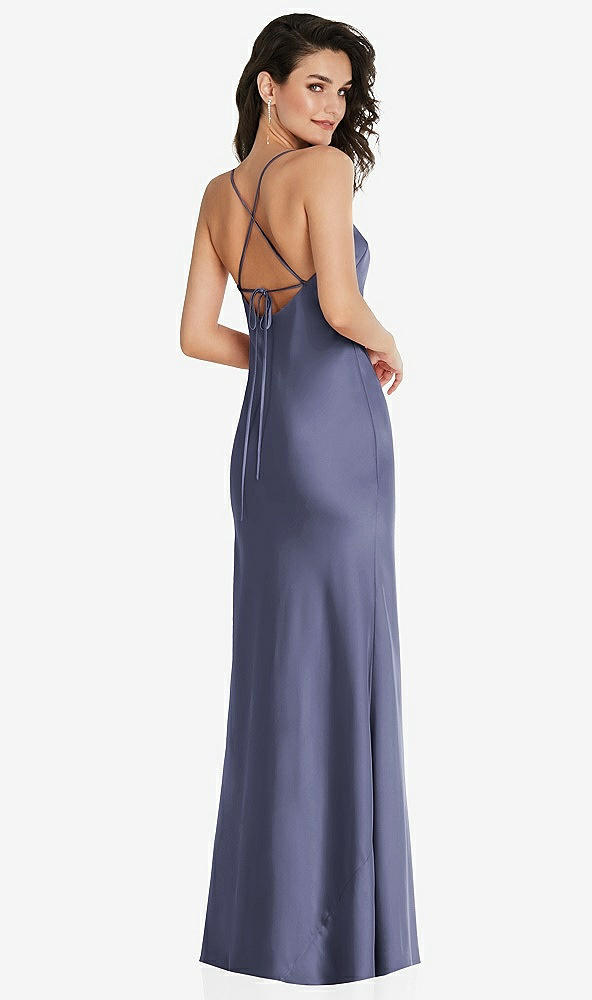Back View - French Blue Open-Back Convertible Strap Maxi Bias Slip Dress