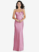 Front View Thumbnail - Powder Pink Open-Back Convertible Strap Maxi Bias Slip Dress