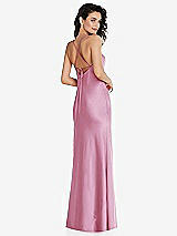 Rear View Thumbnail - Powder Pink Open-Back Convertible Strap Maxi Bias Slip Dress