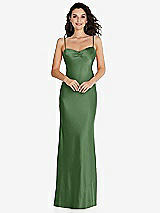 Front View Thumbnail - Vineyard Green Open-Back Convertible Strap Maxi Bias Slip Dress