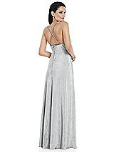 Alt View 2 Thumbnail - Silver Deep V-Neck Metallic Gown with Convertible Straps