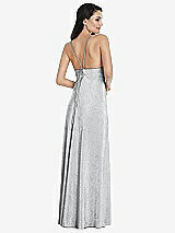 Rear View Thumbnail - Silver Deep V-Neck Metallic Gown with Convertible Straps