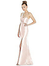 Side View Thumbnail - Blush Draped One-Shoulder Satin Trumpet Gown with Front Slit