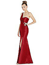 Side View Thumbnail - Garnet Draped One-Shoulder Satin Trumpet Gown with Front Slit