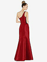 Rear View Thumbnail - Garnet Draped One-Shoulder Satin Trumpet Gown with Front Slit