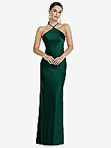 Front View Thumbnail - Hunter Green Diamond Halter Bias Maxi Slip Dress with Convertible Straps