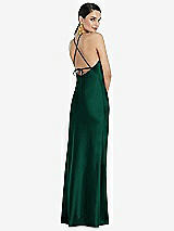Rear View Thumbnail - Hunter Green Diamond Halter Bias Maxi Slip Dress with Convertible Straps