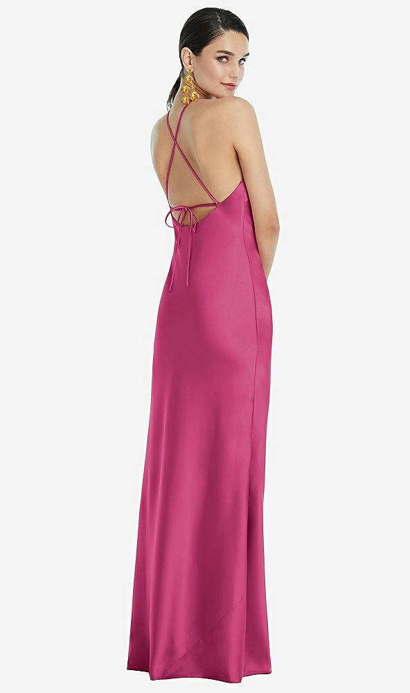 Back View - Tea Rose Diamond Halter Bias Maxi Slip Dress with Convertible Straps