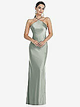 Front View Thumbnail - Willow Green Diamond Halter Bias Maxi Slip Dress with Convertible Straps