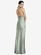 Rear View Thumbnail - Willow Green Diamond Halter Bias Maxi Slip Dress with Convertible Straps