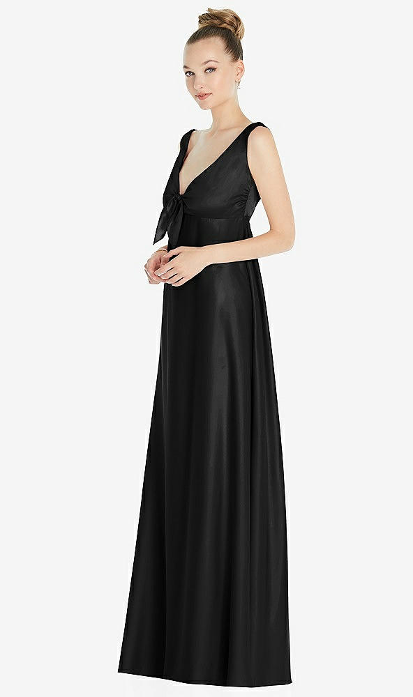 Front View - Black Convertible Strap Empire Waist Satin Maxi Dress