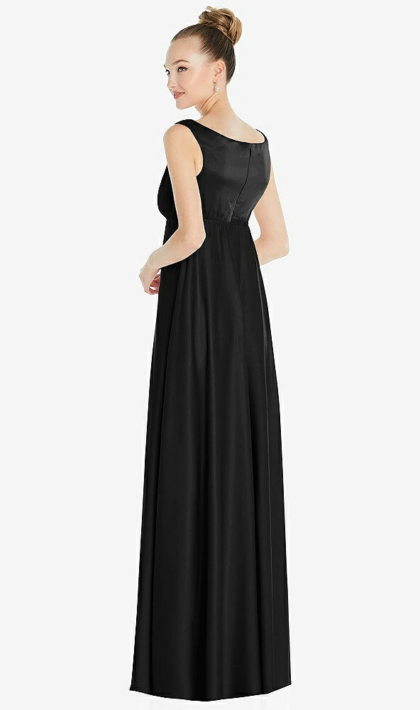 Back View - Black Convertible Strap Empire Waist Satin Maxi Dress