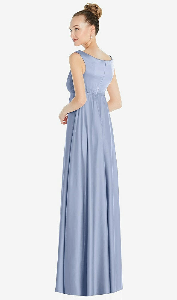 Back View - Sky Blue Convertible Strap Empire Waist Satin Maxi Dress