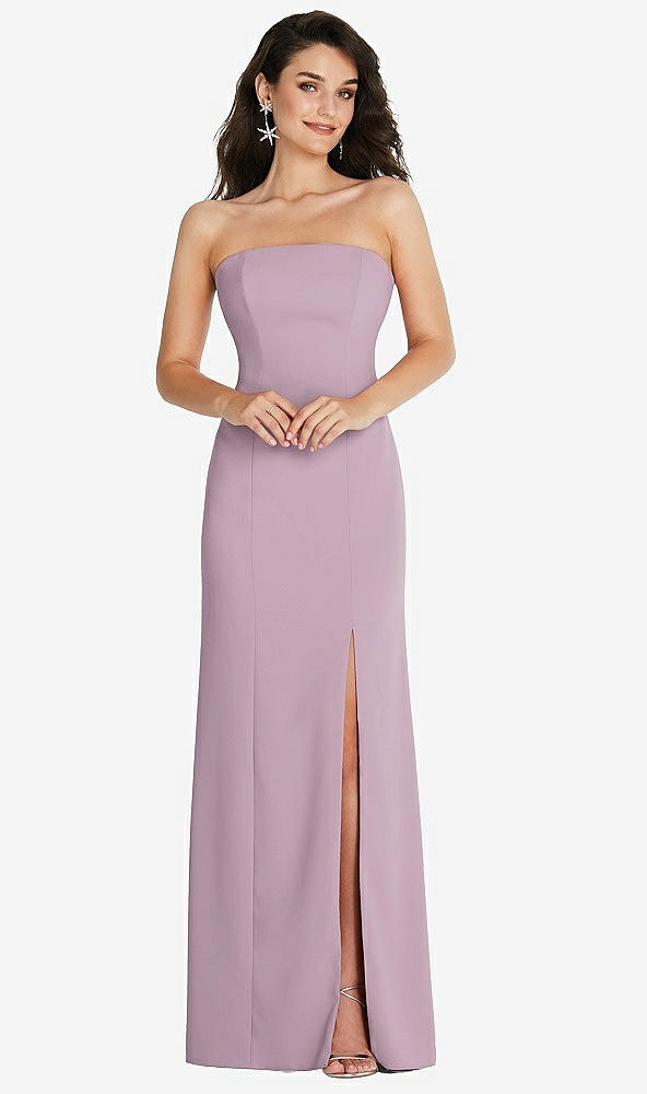 Front View - Suede Rose Strapless Scoop Back Maxi Dress with Front Slit