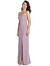 Side View Thumbnail - Suede Rose Strapless Scoop Back Maxi Dress with Front Slit