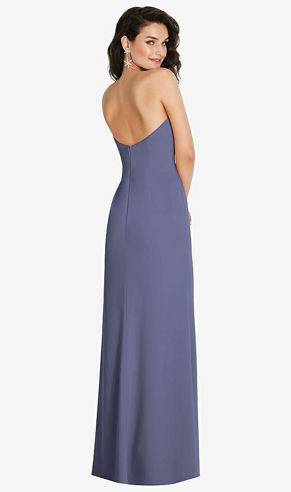 Back View - French Blue Strapless Scoop Back Maxi Dress with Front Slit