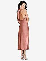 Rear View Thumbnail - Desert Rose Scarf Tie High-Neck Halter Midi Slip Dress