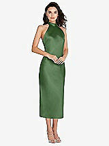 Front View Thumbnail - Vineyard Green Scarf Tie High-Neck Halter Midi Slip Dress