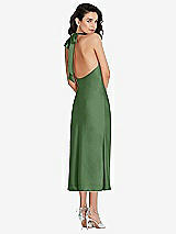 Rear View Thumbnail - Vineyard Green Scarf Tie High-Neck Halter Midi Slip Dress