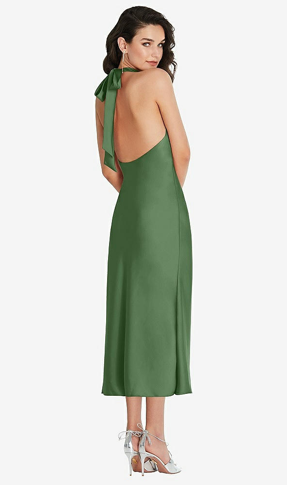 Back View - Vineyard Green Scarf Tie High-Neck Halter Midi Slip Dress