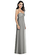 Side View Thumbnail - Chelsea Gray Twist Shirred Strapless Empire Waist Gown with Optional Straps