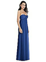 Side View Thumbnail - Classic Blue Twist Shirred Strapless Empire Waist Gown with Optional Straps