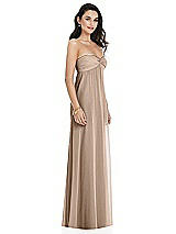 Side View Thumbnail - Topaz Twist Shirred Strapless Empire Waist Gown with Optional Straps