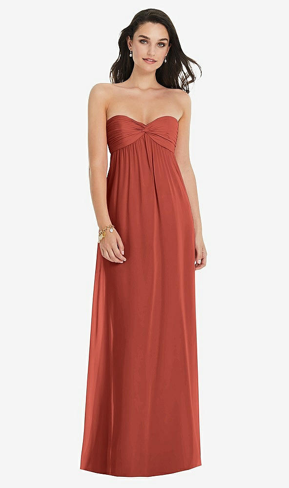 Front View - Amber Sunset Twist Shirred Strapless Empire Waist Gown with Optional Straps