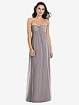 Front View Thumbnail - Cashmere Gray Twist Shirred Strapless Empire Waist Gown with Optional Straps