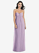 Front View Thumbnail - Pale Purple Twist Shirred Strapless Empire Waist Gown with Optional Straps